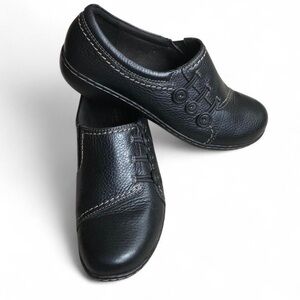 Clarks Leather Loafer Black Ashland Effie Comfort Flat Shoes Sz 8W